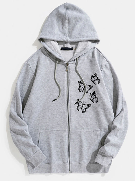 Butterfly Print Zip Hoodie