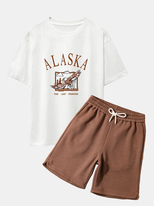 Alaskan Eagle Print Oversize T-Shirt And Jacquard Short