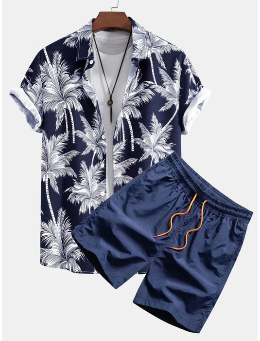 Tropical Tree Button Down Shirt And Shorts Set