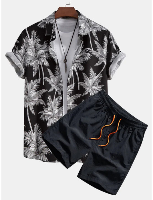 Tropical Tree Button Down Shirt And Shorts Set