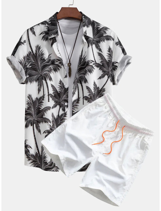 Tropical Tree Button Down Shirt And Shorts Set