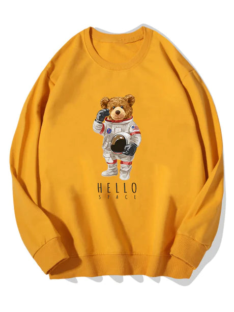 Astronaut Bear Print Cotton Sweatshirt