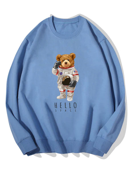 Astronaut Bear Print Cotton Sweatshirt