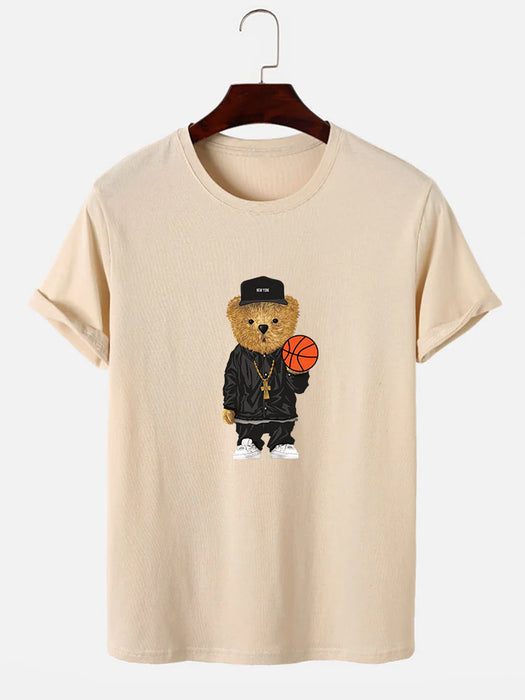 Basketball Bear Print T-Shirt And Shorts