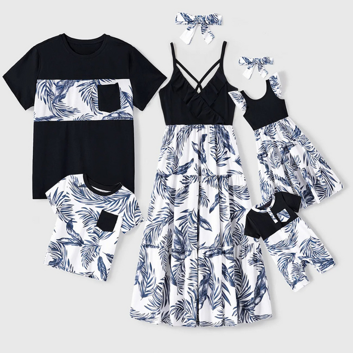 Family Matching Outfits With Leaf Printed