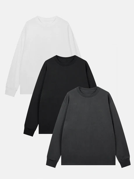 3 Pieces Long Sleeve Ribbed Cuff T-Shirt