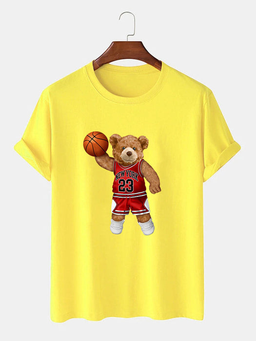 Bear Playing Basketball Print T-Shirt