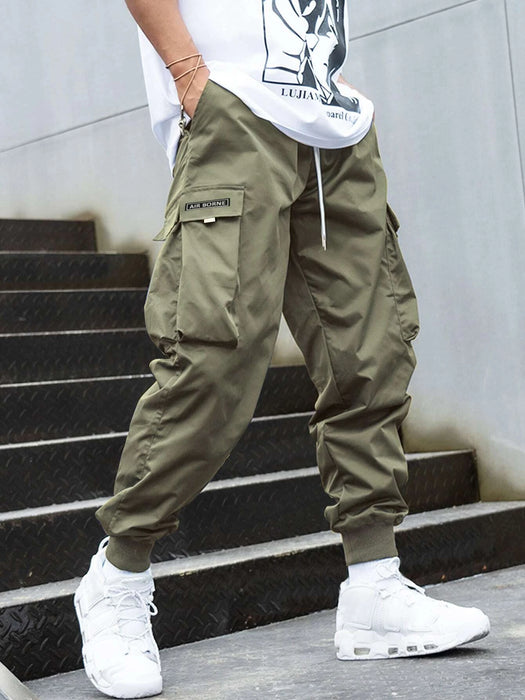 Letter Graphic Flap Pocket Cargo Pants