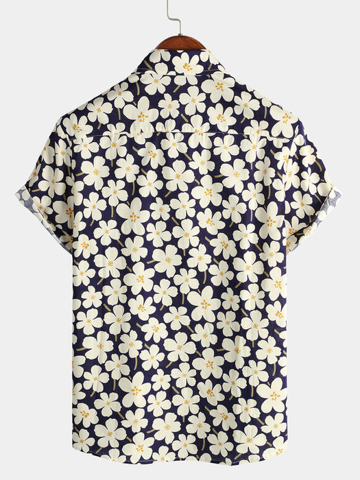 Men Summer Floral Print Short Sleeve Shirts