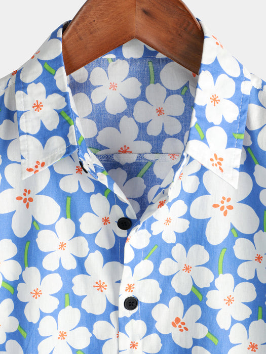 Men Summer Floral Print Short Sleeve Shirts