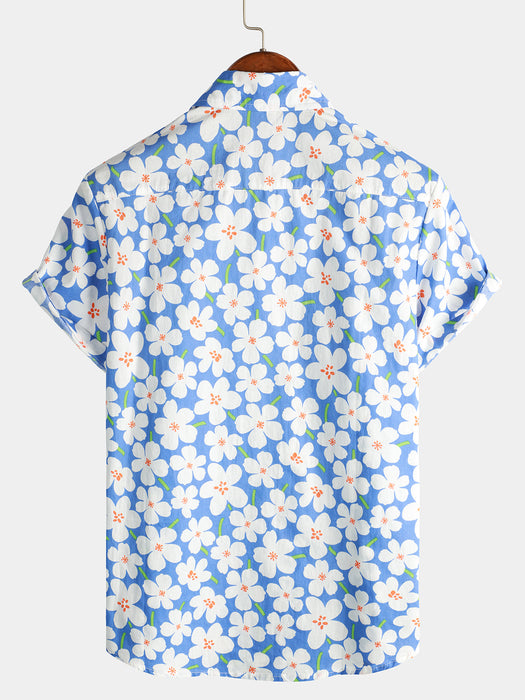 Men Summer Floral Print Short Sleeve Shirts