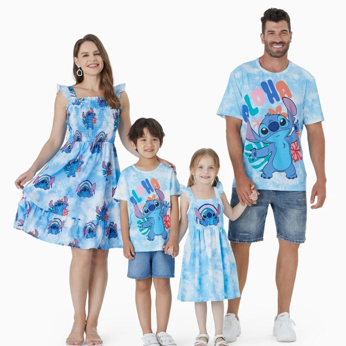 Stitch Family Matching Tie Dye Floral Character Outfits