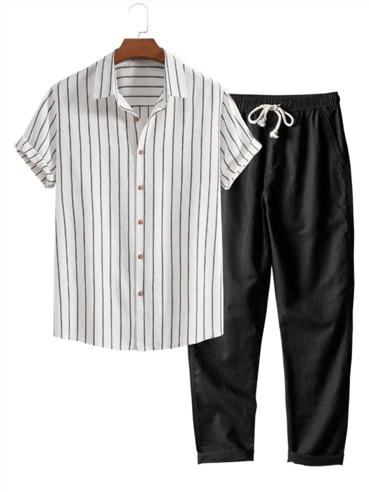 Two Toned Striped Shirt And Trousers Set