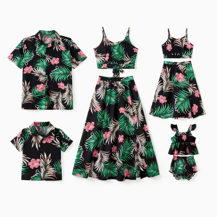 Tropical Leaf And Floral Printed Family Outfits Set