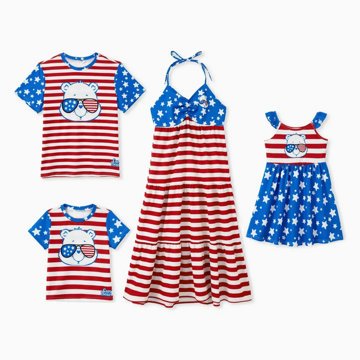 Patriotic Family Matching Outfits With Bear Print