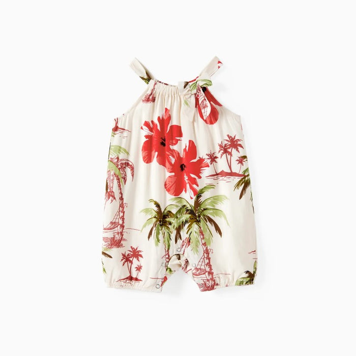 Family Matching Tropical Floral Shirt And Midi Dress Sets