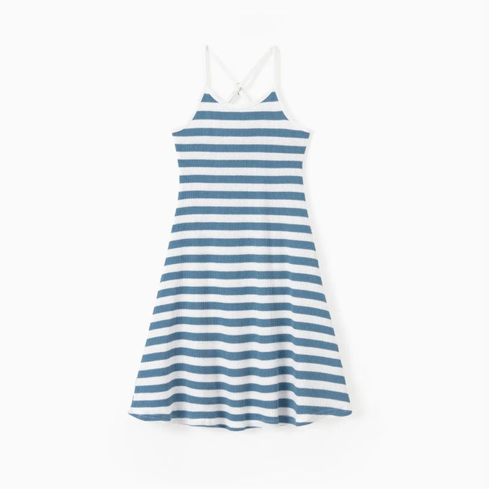 Family Matching Striped Tee And Strap Midi Dress Sets