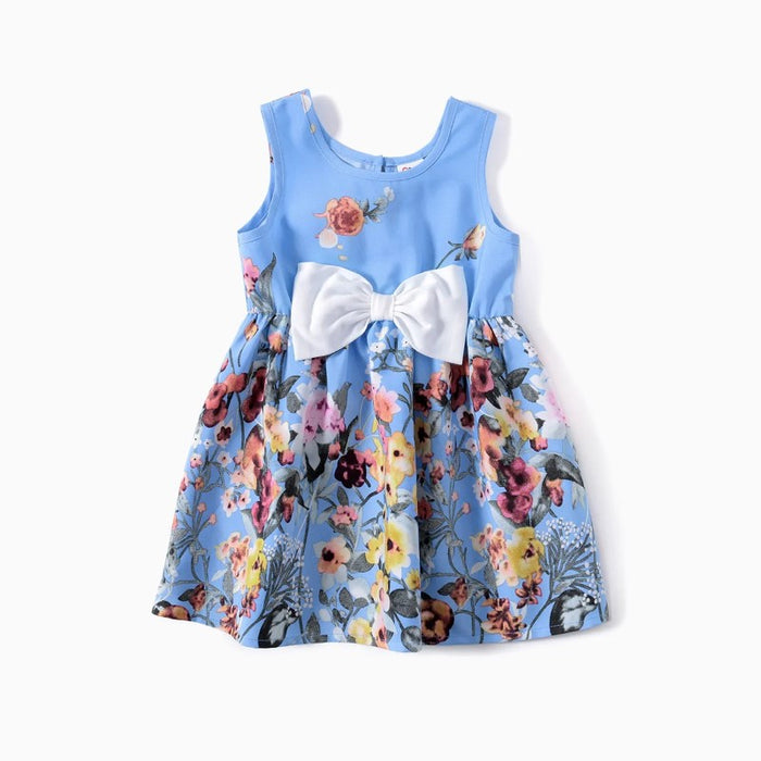 Family Matching Floral And Striped Ruffle Dresses And T Shirt Sets