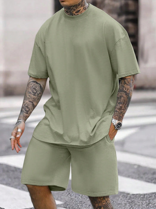 Plain Solid Colored T Shirt And Shorts Set