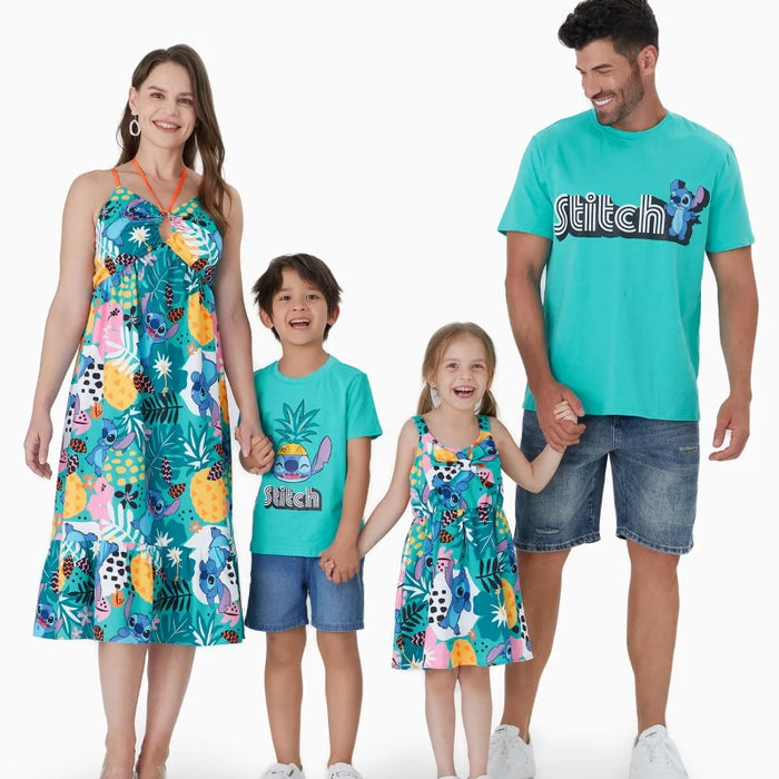 Stitch Family Matching Tropical Flower And Plant Hawaii Style Outfit Sets