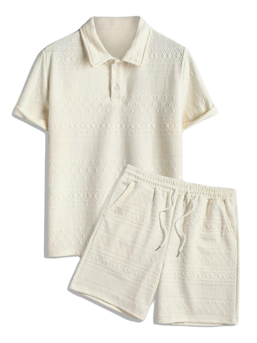 Geometric Retro Polo Shirt And Shorts Set