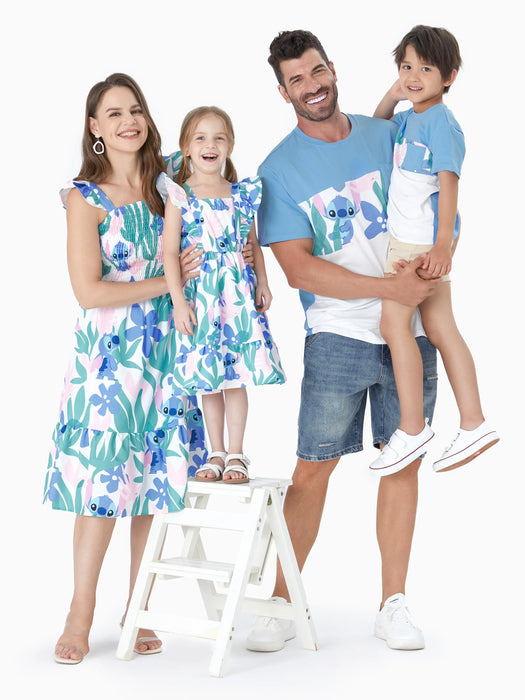 Family Matching Floral Dresses And Striped T Shirt Sets