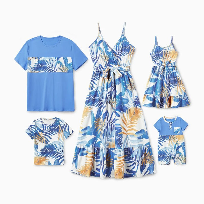 Family Matching Tee And Floral Wrap Dress Sets