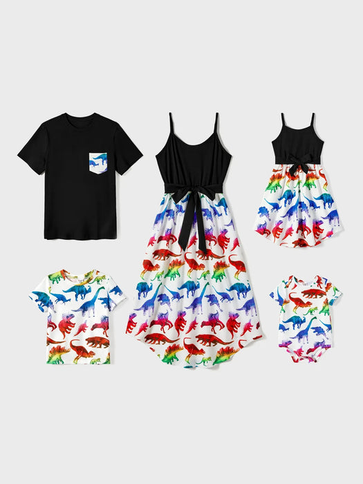 Family Matching Dinosaur Dresses And T Shirts Sets