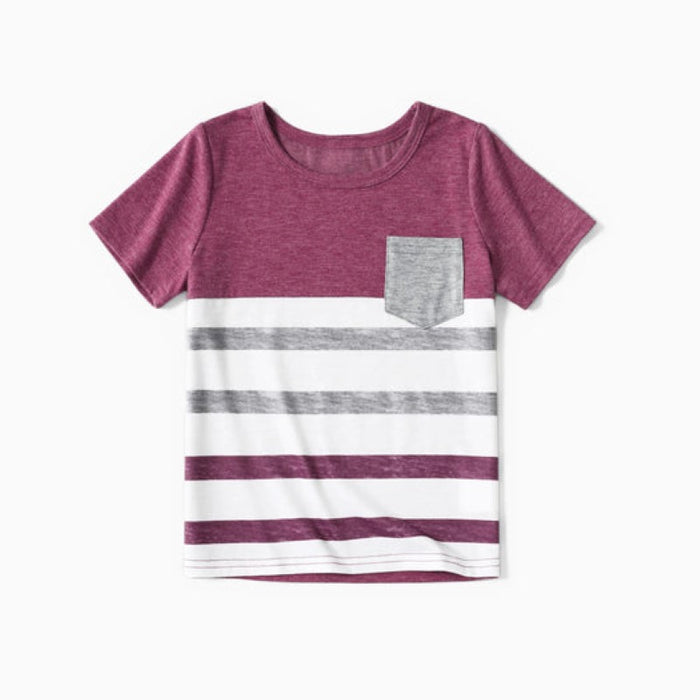 Family Matching Button Up Drawstring Dresses And Striped T Shirts Sets