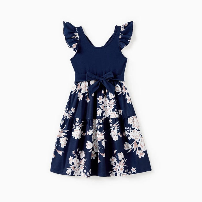 Family Matching Floral Tees And Floral Print Dresses Set