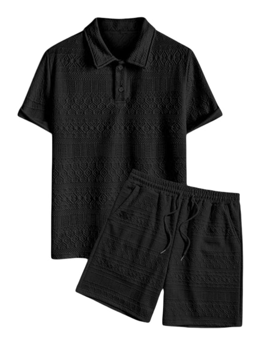 Monochrome Textured Shirt Shorts Set