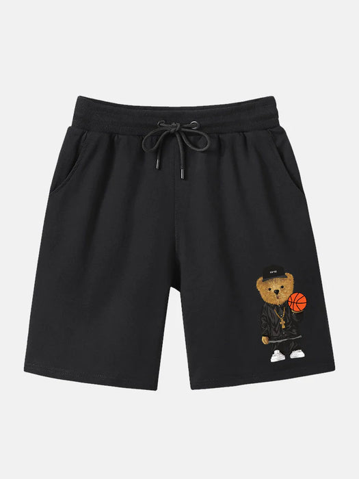 Basketball Bear Print Mid Length Short