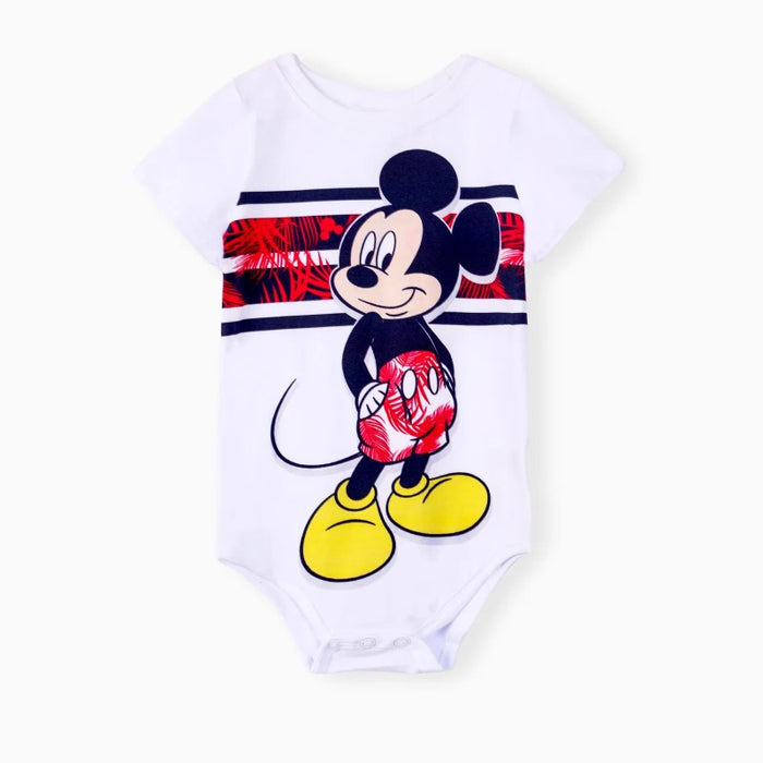 Mickey Family Matching Plant Print Dresses And Striped T Shirts Sets