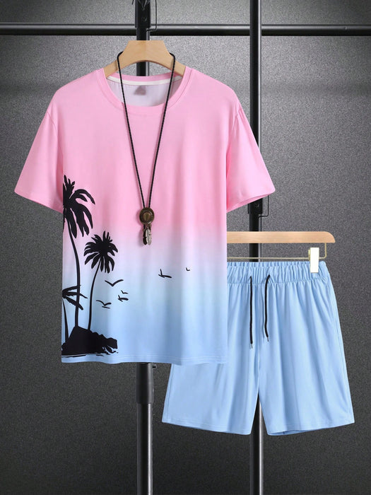 Sunset Palms Tee And Shorts Set