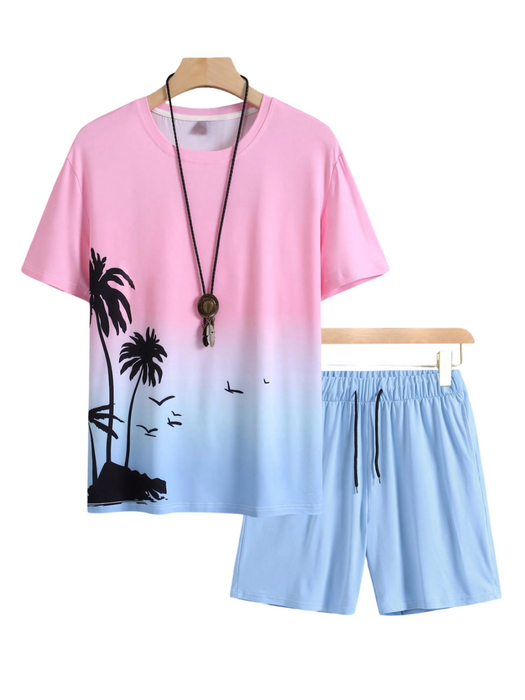 Sunset Palms Tee And Shorts Set