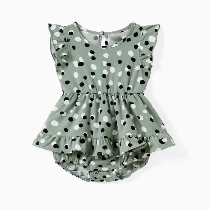 Family Matching Polo Shirts And Dot Halter Ruffle Dresses Set