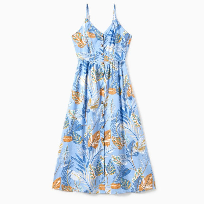 Family Matching Tropical Floral Beach Shirt And Leaf Pattern Dress Sets