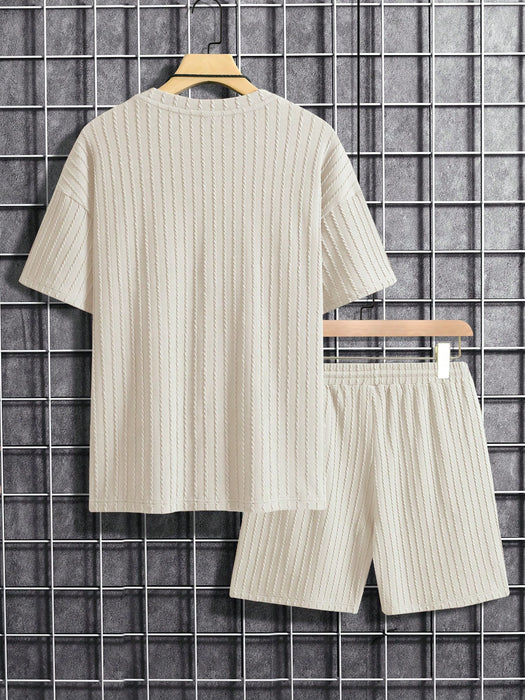 Solid Colored Stripe Tee And Shorts Set