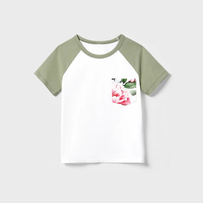 Family Matching Raglan Sleeve T Shirt And Floral Printed Dress Sets