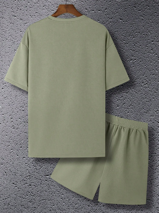 Plain Solid Colored T Shirt And Shorts Set