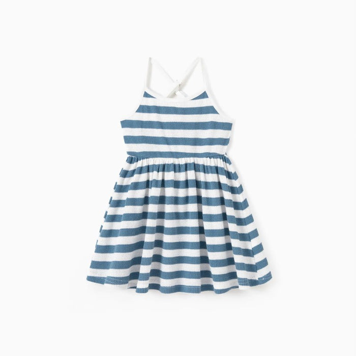 Family Matching Striped Tee And Strap Midi Dress Sets