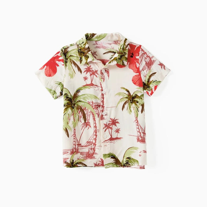 Family Matching Tropical Floral Shirt And Midi Dress Sets