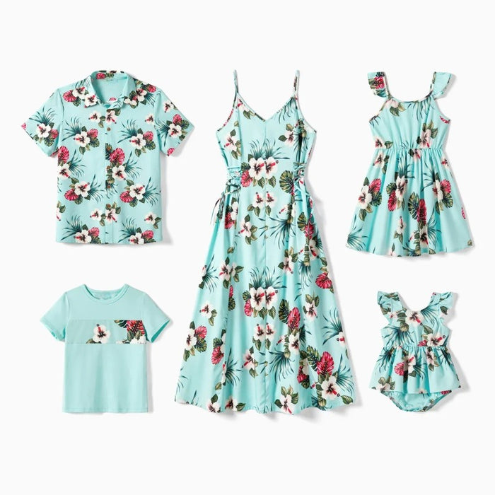 Family Summer Matching Tropical Floral Drawstring Outfits