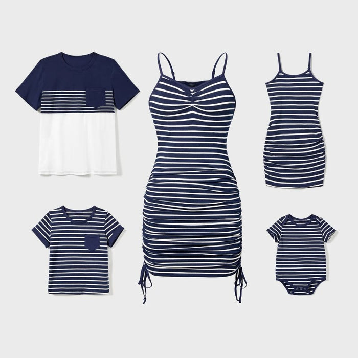 Family Matching Tees And Stripe Strap Dresses