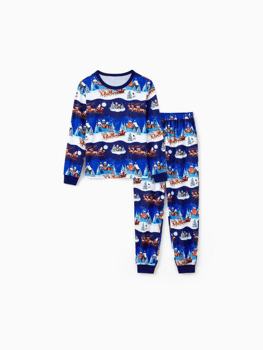 Santa Sleigh And Reindeer Family Matching Christmas Pajama Set