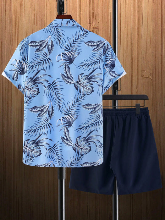 Tropical Print Shirt And Drawstring Shorts