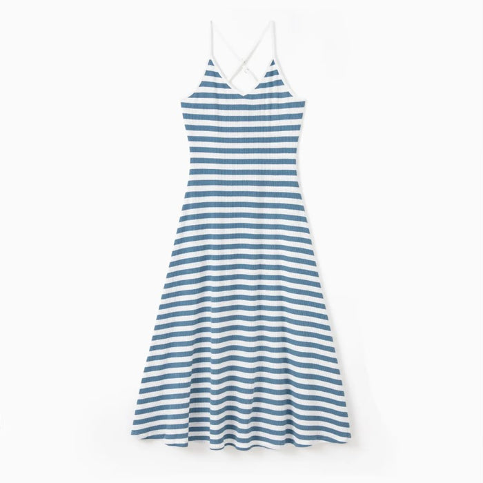 Family Matching Striped Tee And Strap Midi Dress Sets