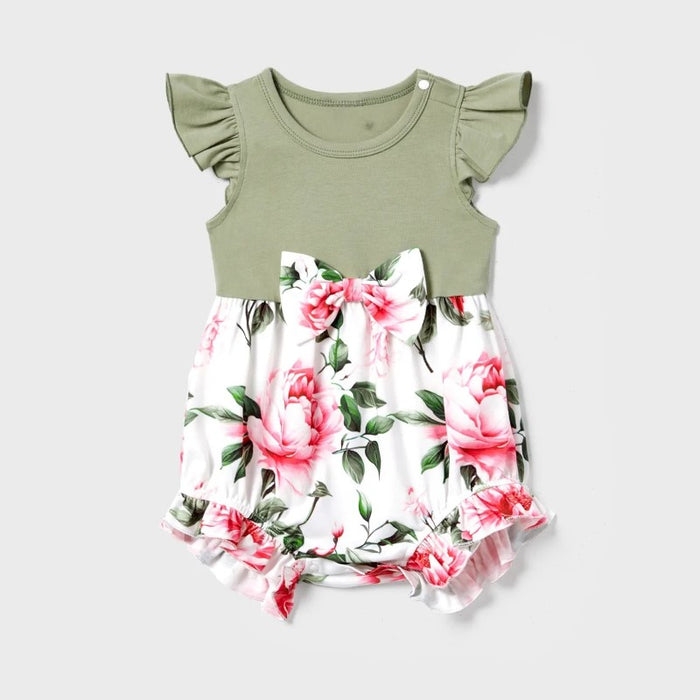 Family Matching Raglan Sleeve T Shirt And Floral Printed Dress Sets