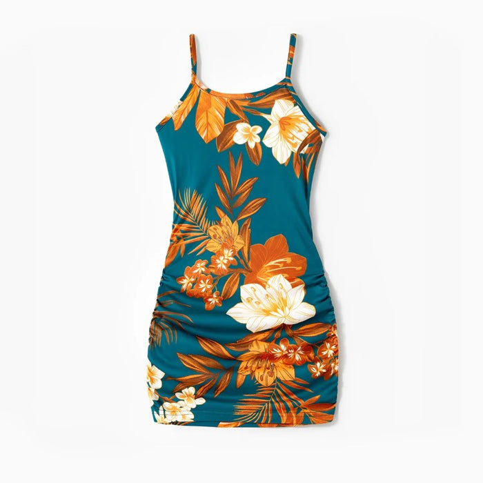 Family Matching Floral Dresses And Spliced T Shirt Sets