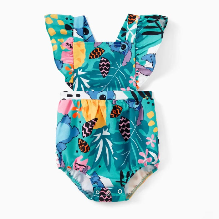 Stitch Family Matching Tropical Flower And Plant Hawaii Style Outfit Sets